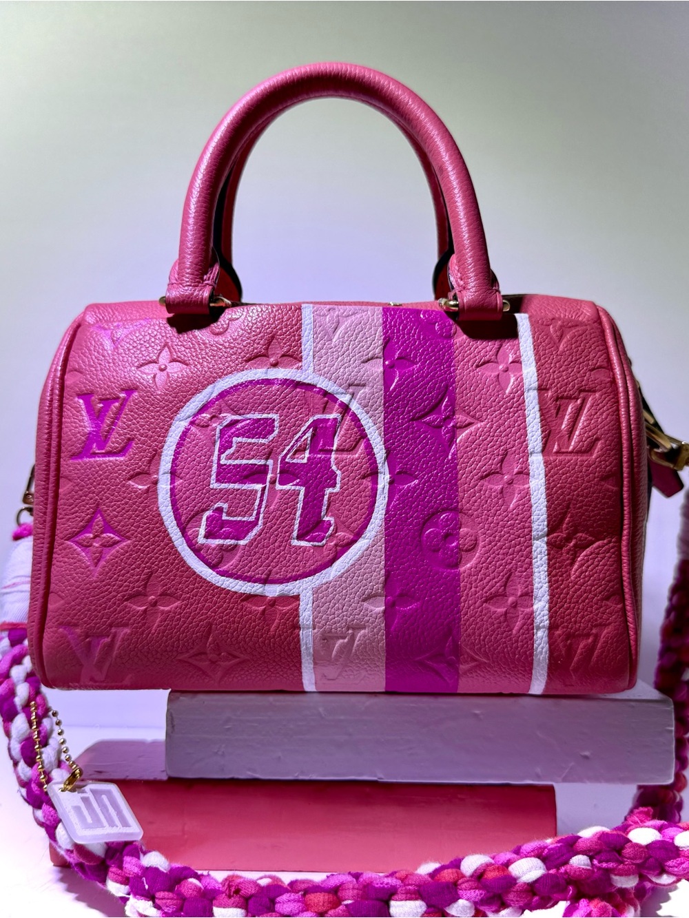 Louis Vuitton Pink Salmon “Racer” Speedy 54 Satchel *CUSTOM Hand Painted”